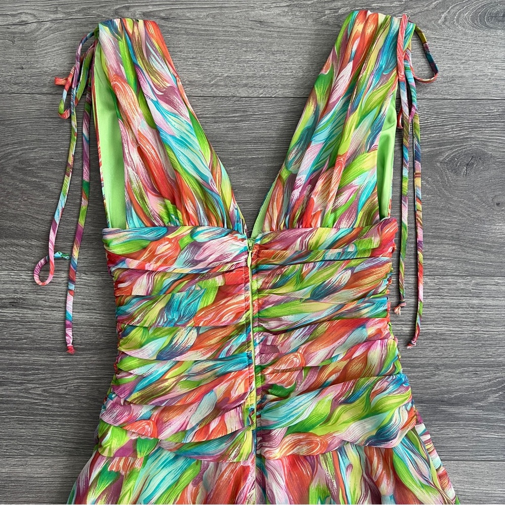 VTG ABS Allen Shwartz Fit & Flare Dress Size 2 Colorful Floral Ruched Fairy 80s - Picture 8 of 11